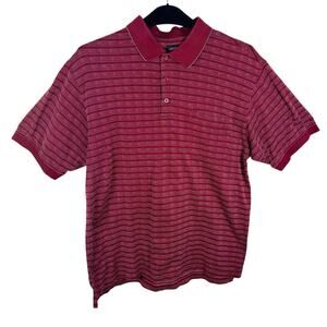 IZOD 100% Cotton Red White Short Sleeve Collared Knit 1/4 Button Polo Size L